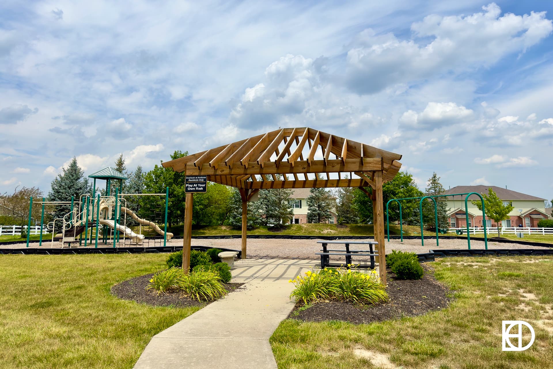 Exterior photo of the Overlook of Andover, showing landscaping