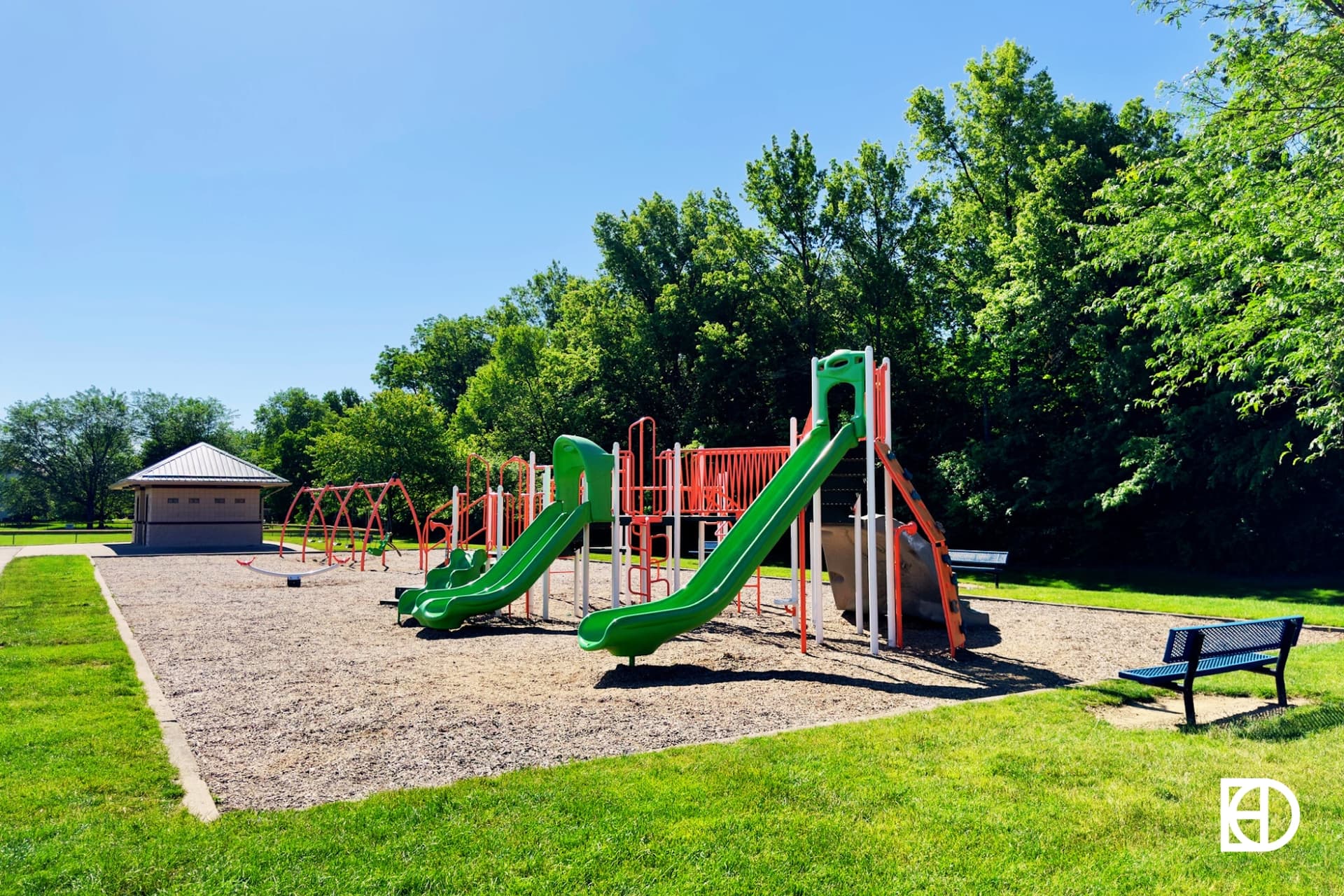 Exterior photo of Harrison Thompson Park, showing playground