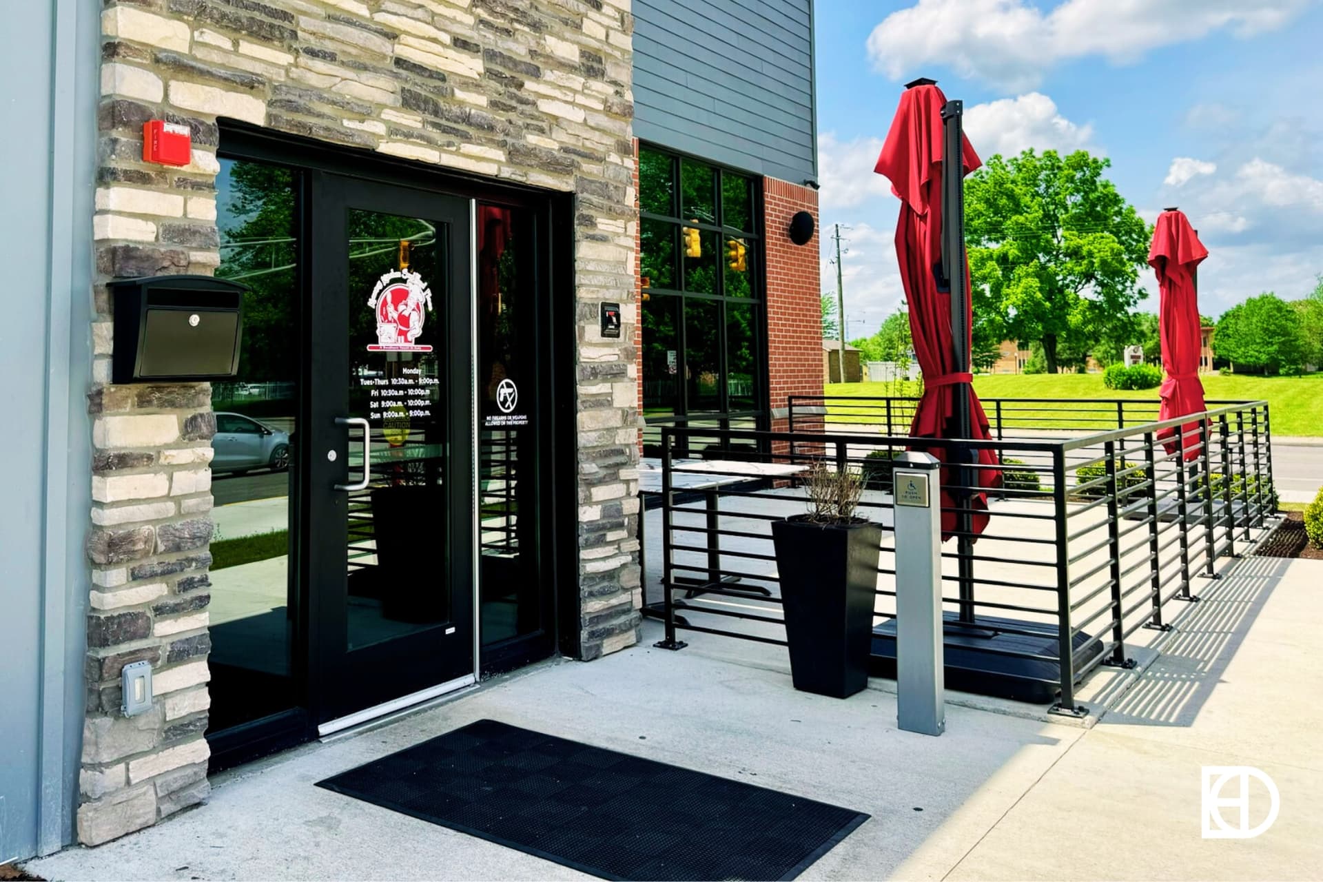 Exterior photo of Kountry Kitchen, showing patio and entrance