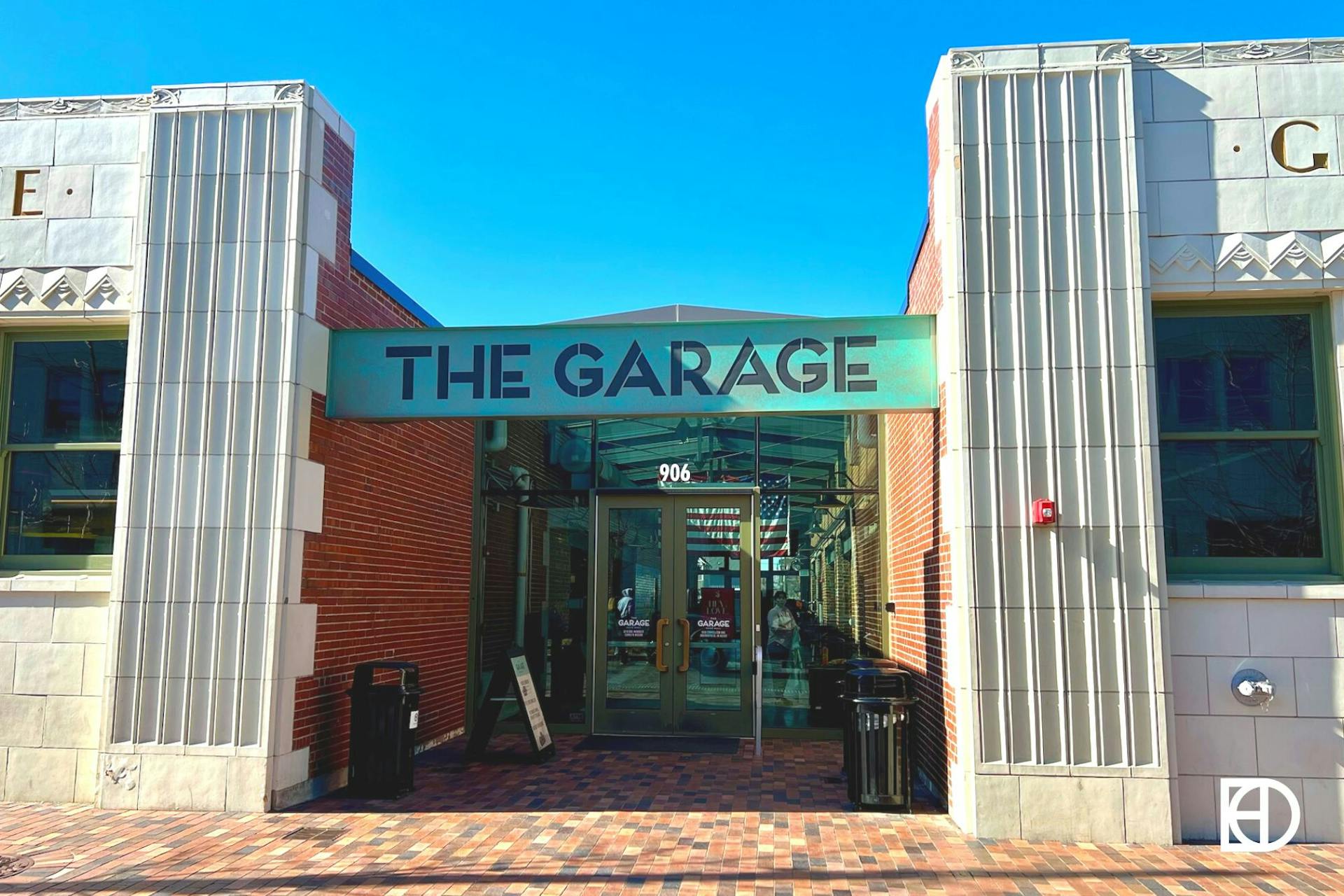 Exterior photo of entrance to The Garage Food Hall