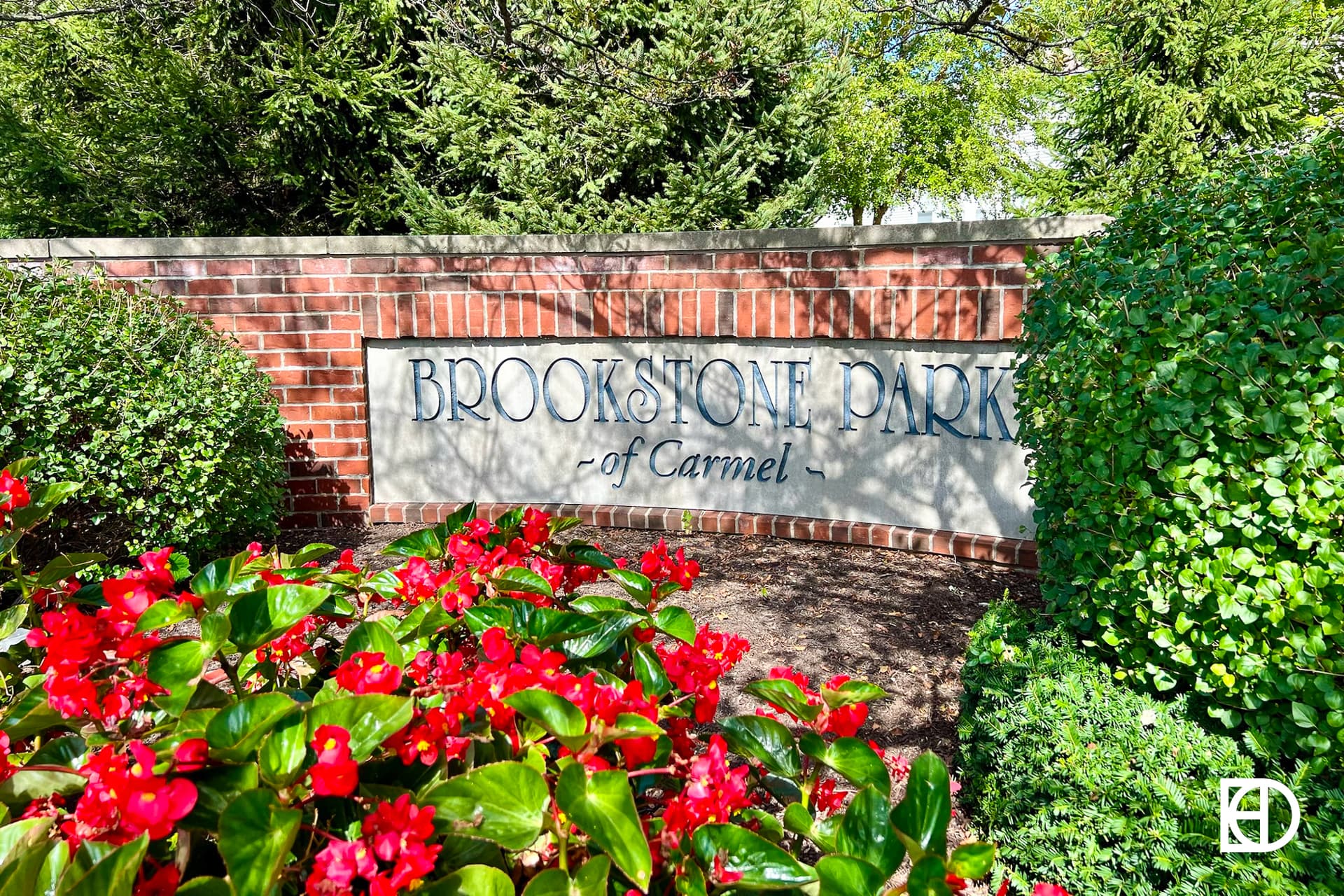 Exterior photo of Brookstone Park, showing signage and landscaping