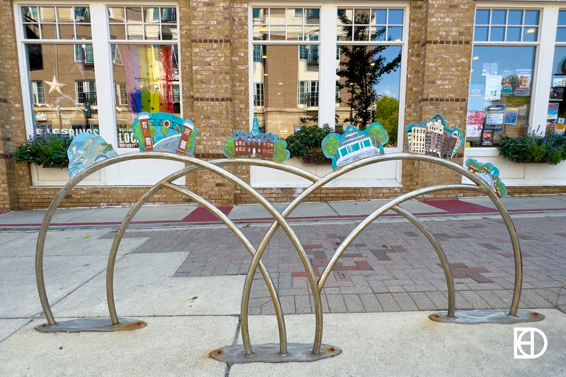 Exterior photo of Silver in the City Carmel, showing bike rack on sidewalk