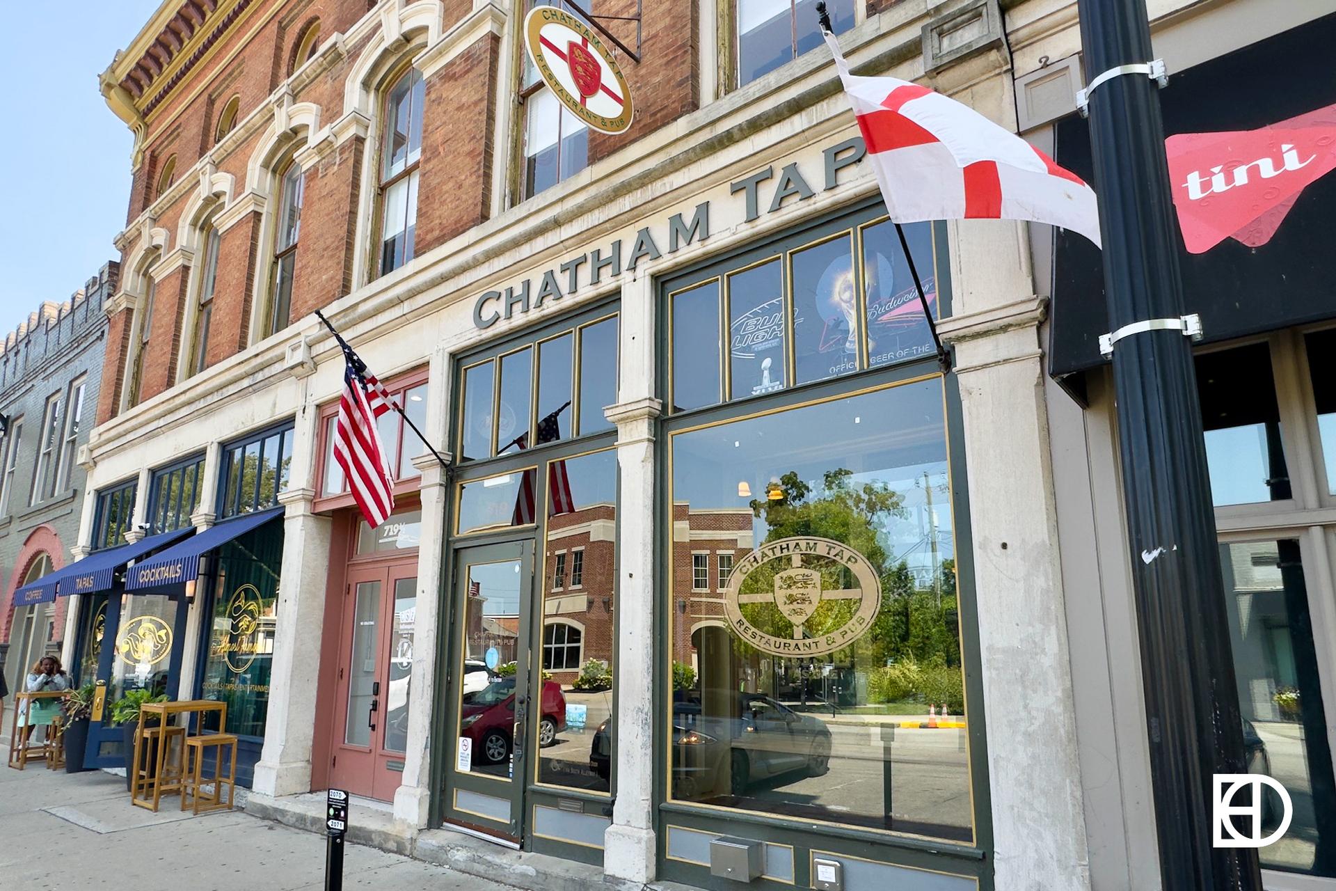 Exterior photo of Chatham Tap, showing signage and entrance