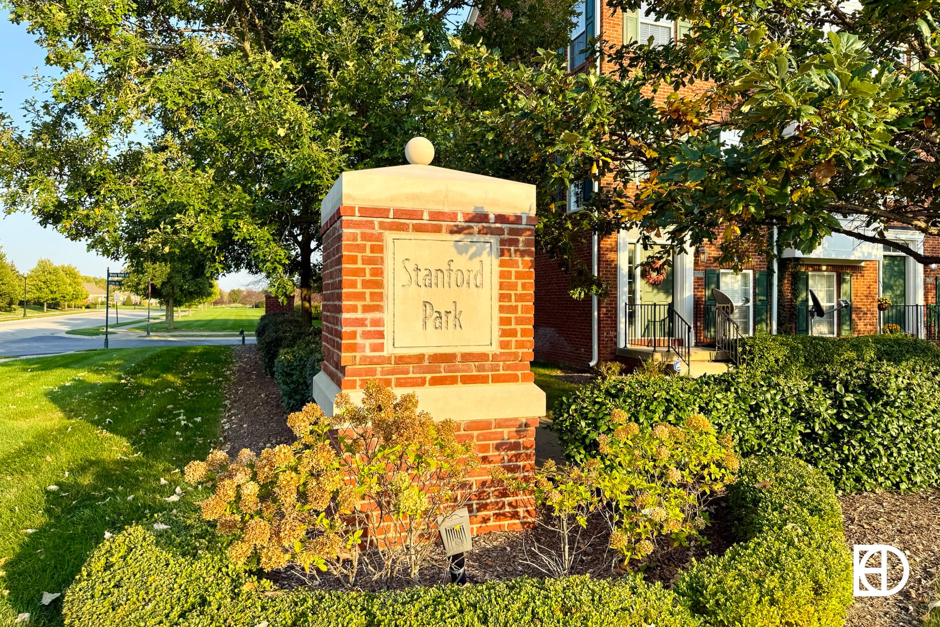 Exterior photo of Stanford Park, showing signage and landscaping