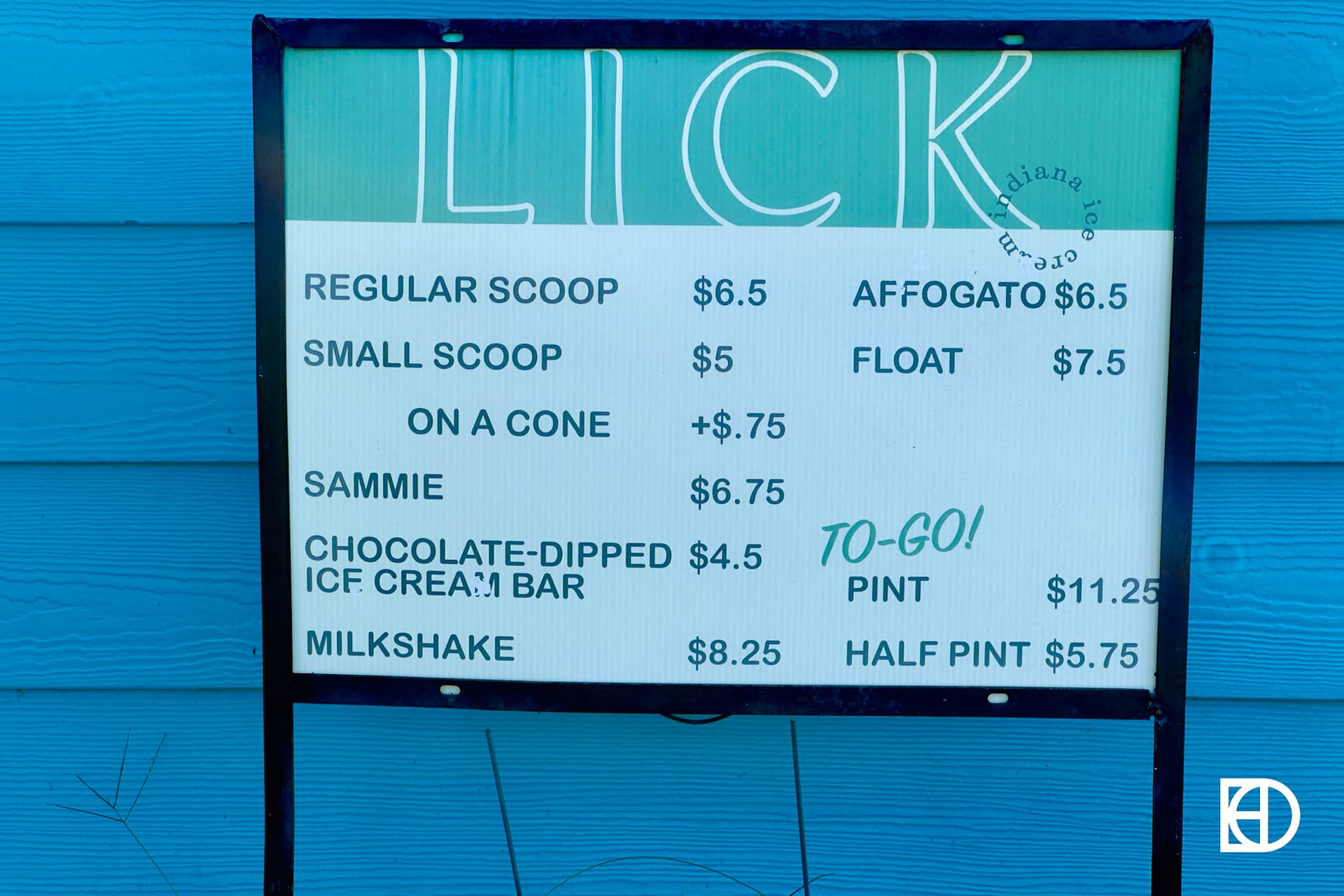 Exterior photo of Lick, showing menu