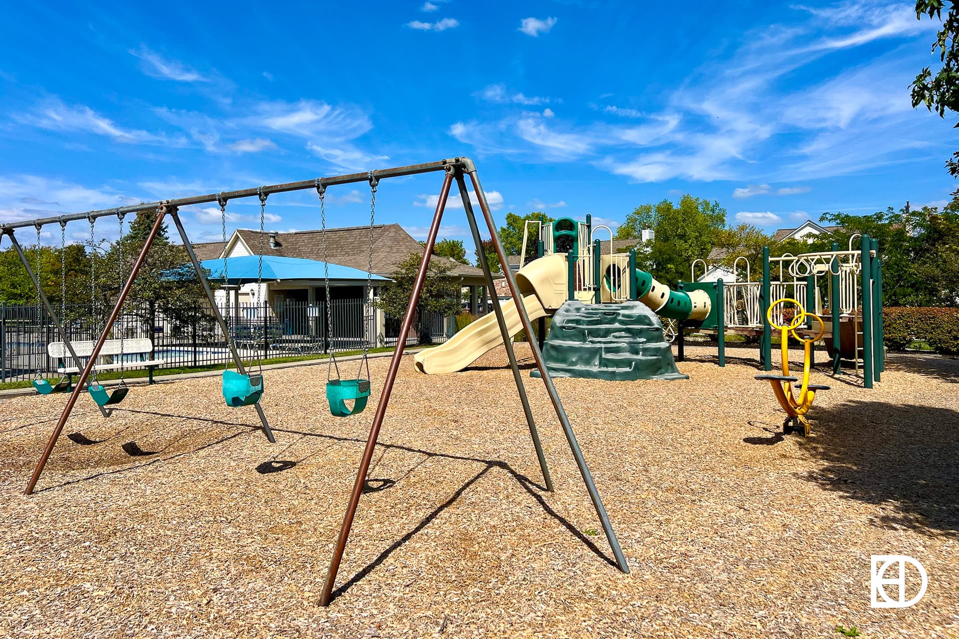 Exterior photo of Saddle Creek, showing playground