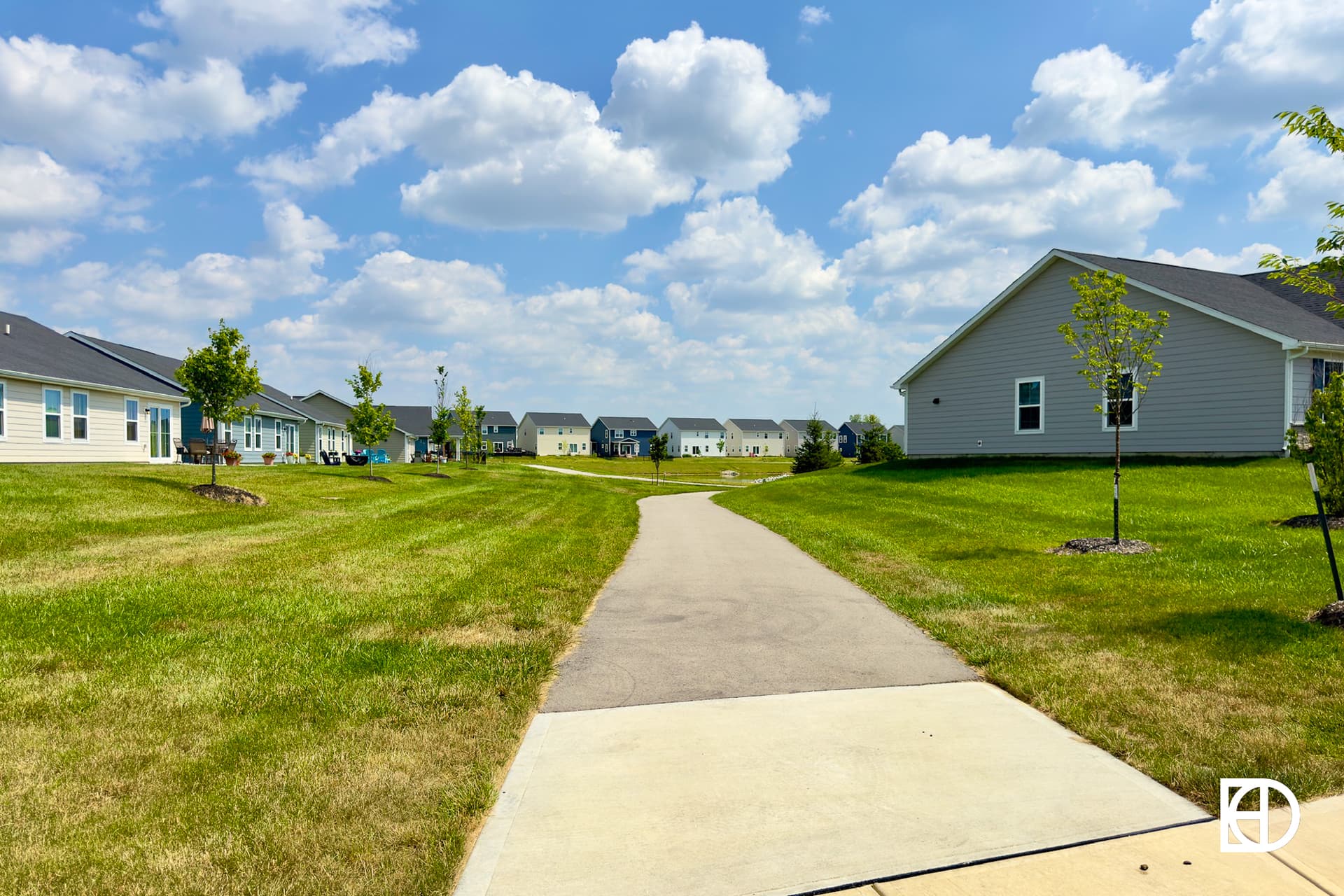 Walking path through Gristmill Villas neighborhood.