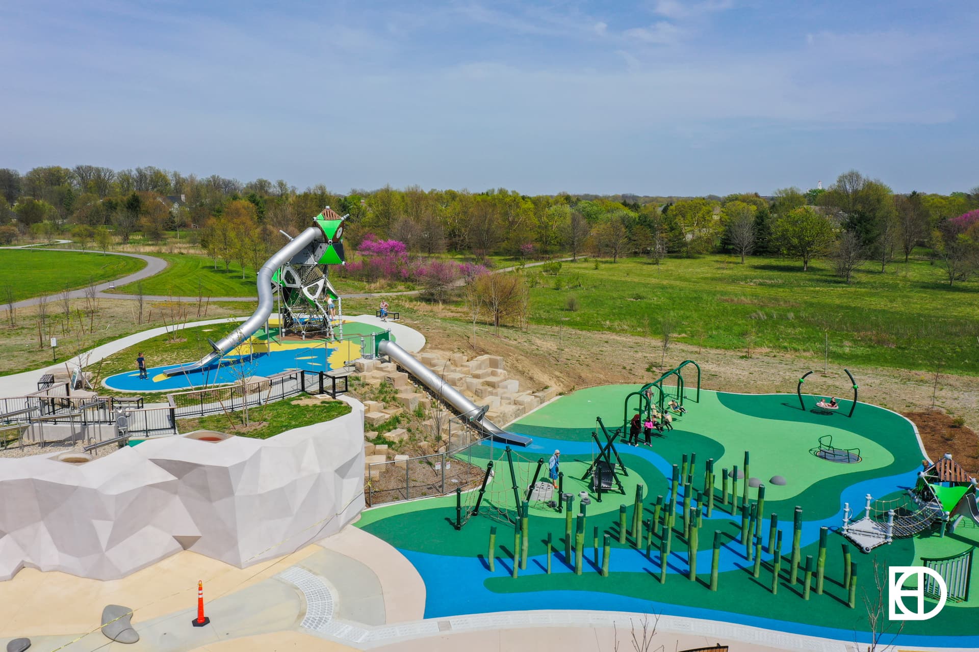 Aerial view of playground structures at West Park.