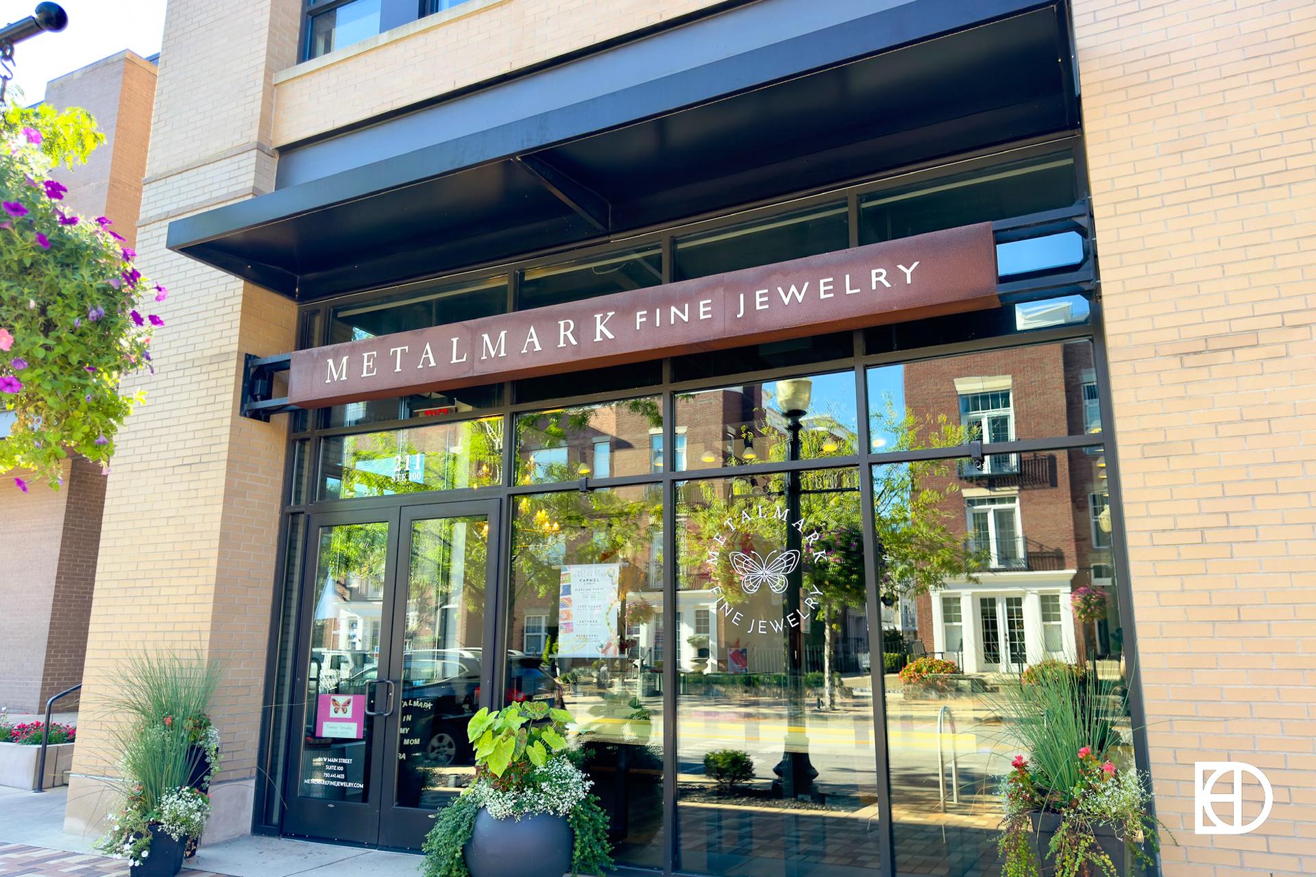 Exterior photo of Metalmark Jewelry, showing signage and entrance