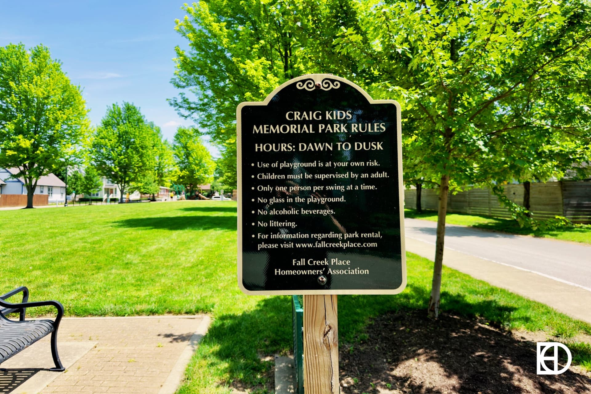 Exterior photo of Craig Kids Park, showing signage