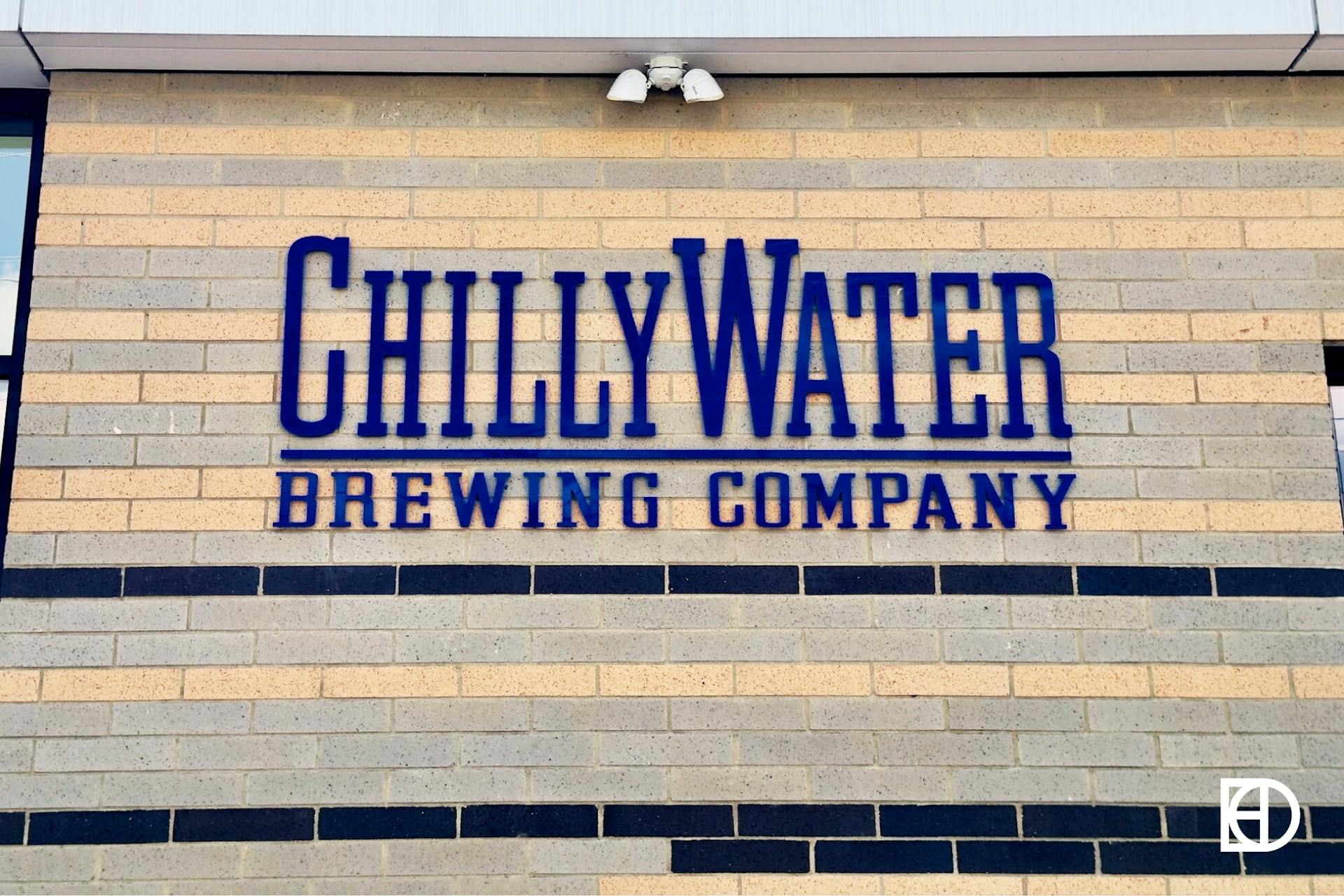 Exterior photo of Chilly Water Brewing, showing signage