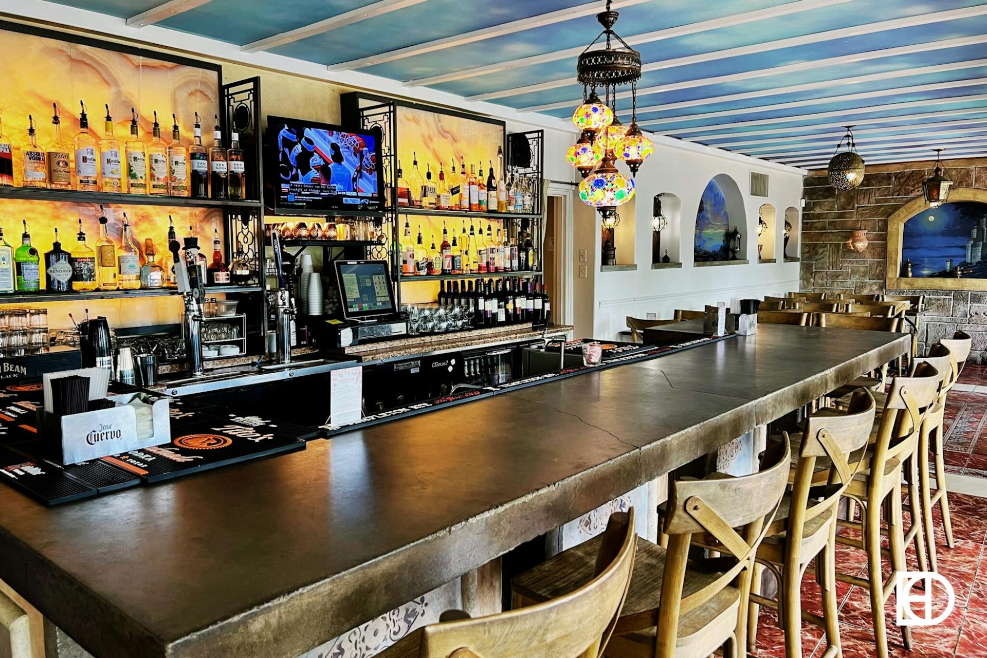 Indoor photo of seating and bar at Canal Bistro