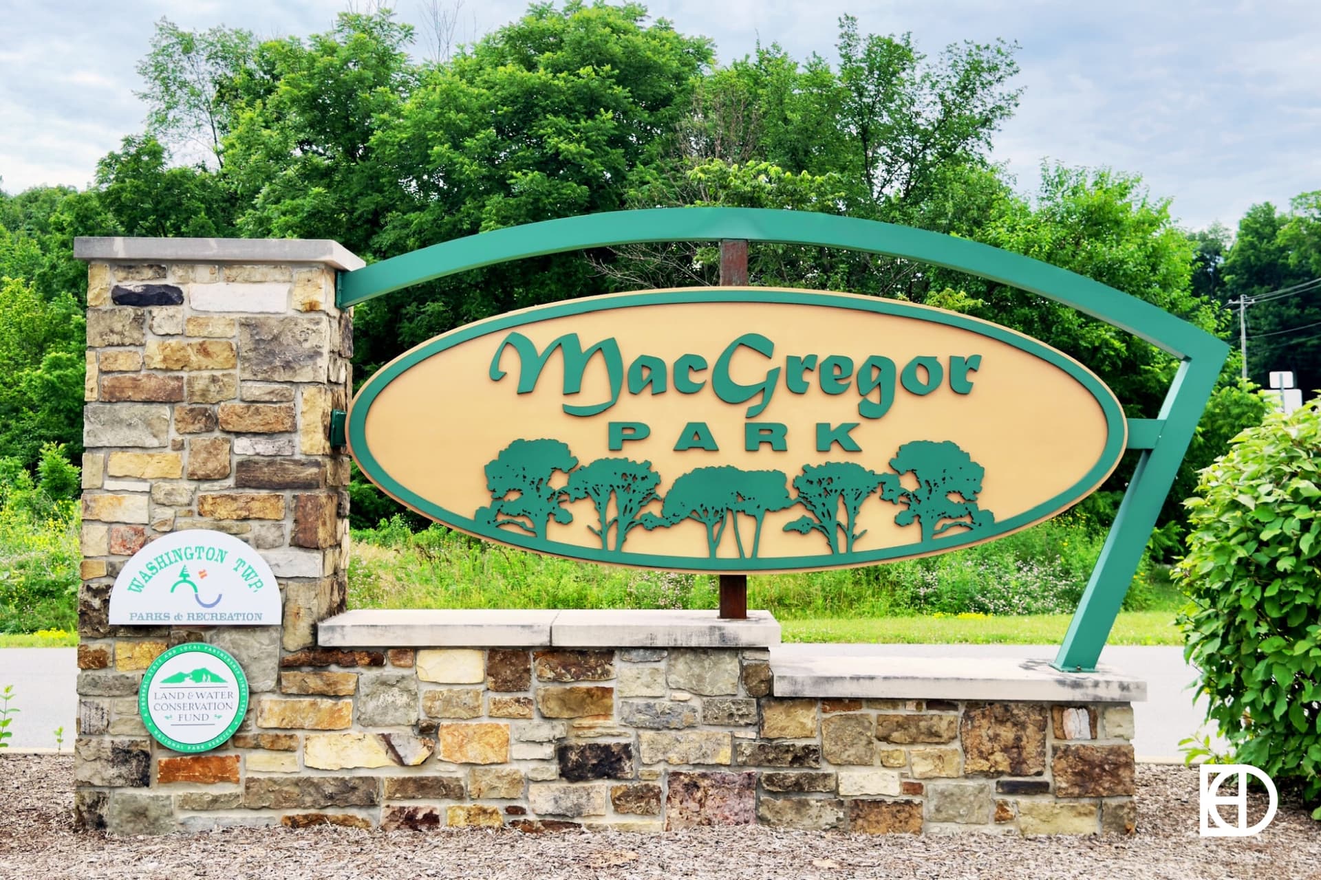 Exterior photo of MacGregor Park, showing signage