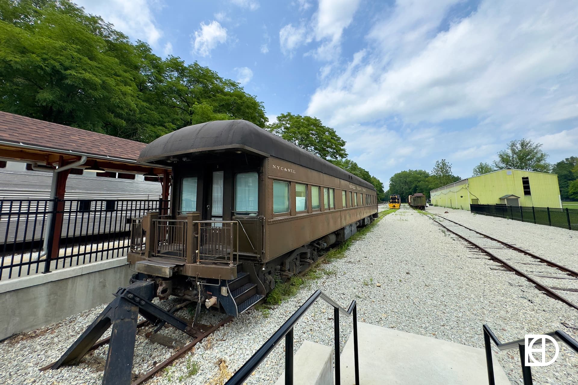 Exterior photo of train at Nickel Plate Express depot